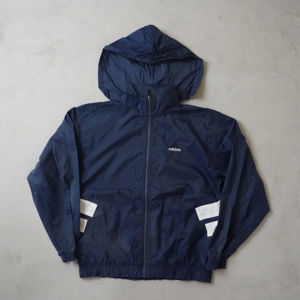 Vintage Adidas Windbreaker Jacket Medium Mens Navy Blue Full Zip Hooded Mesh